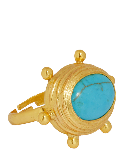 Ottoman Hands Zand Adjustable Turquoise Ring, Gold, Gold