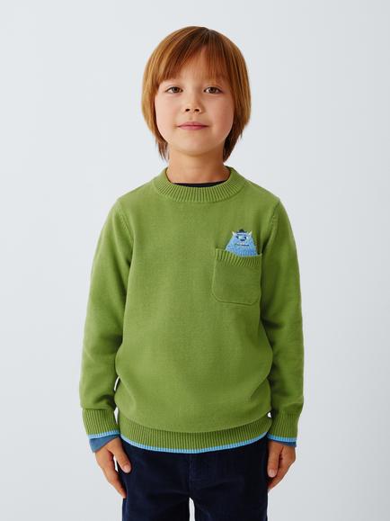 John Lewis Kids' Pocket Monster Jumper, Grasshopper, Grasshopper