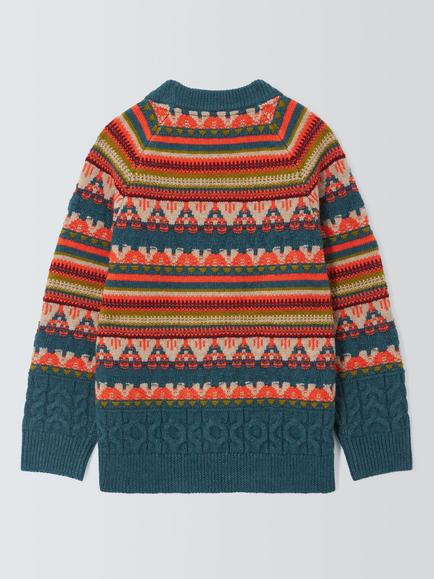 John Lewis Kids' Fair Isle Jumper, Bright Multi - view 2, Bright Multi