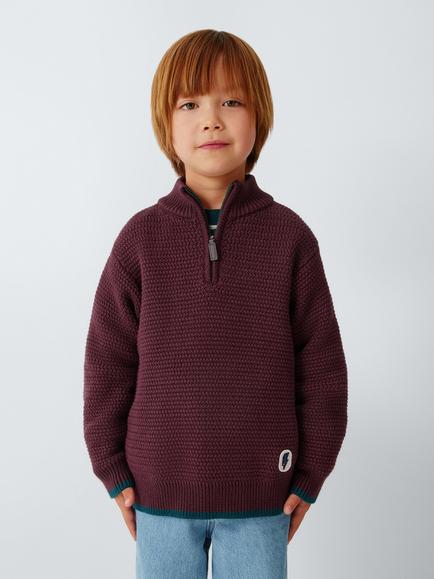 John Lewis Kids' Basket Weave Half Zip Jumper, Fig, Fig