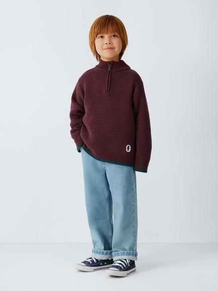 John Lewis Kids' Basket Weave Half Zip Jumper, Fig - view 2, Fig