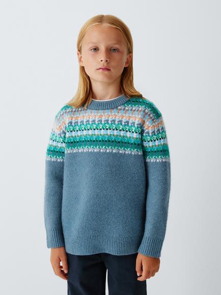 John Lewis Kids' Fair Isle Yolk Jumper, Blue Fusion Multi, Blue Fusion Multi