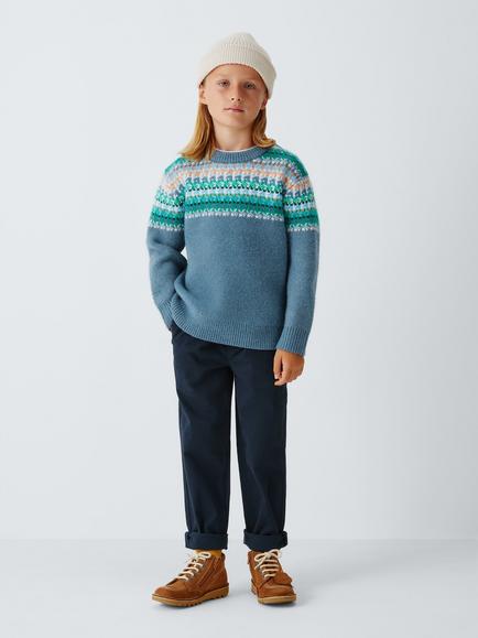 John Lewis Kids' Fair Isle Yolk Jumper, Blue Fusion Multi - view 2, Blue Fusion Multi