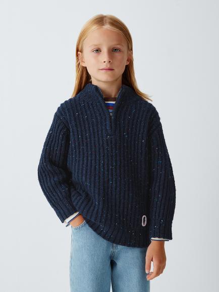 John Lewis Kids' Fleck Half Zip Jumper, Navy, Navy