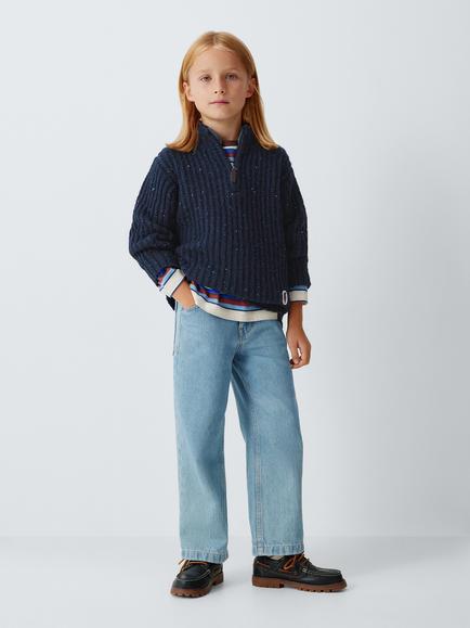 John Lewis Kids' Fleck Half Zip Jumper, Navy - view 2, Navy