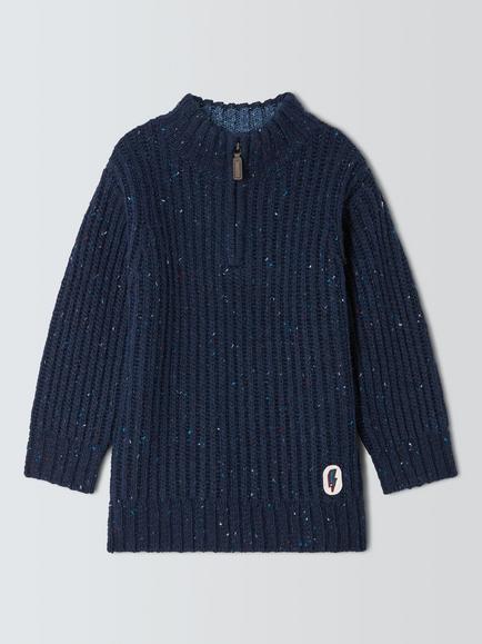 John Lewis Kids' Fleck Half Zip Jumper, Navy, Navy