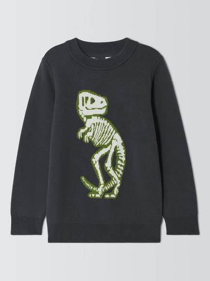 John Lewis Kids' Dino Skeleton Jumper, Charcoal, Charcoal