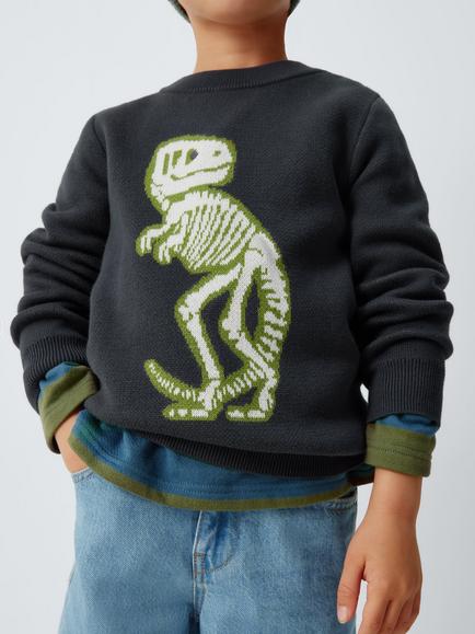 John Lewis Kids' Dino Skeleton Jumper, Charcoal - view 2, Charcoal