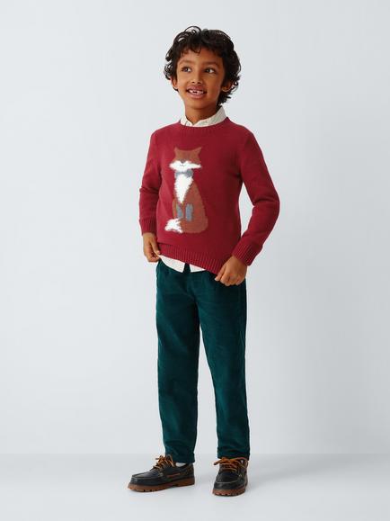John Lewis Heirloom Collection Kids' with Cashmere Fuzzy Fox Jumper, Cabernet - view 2, Cabernet