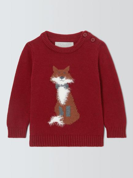 John Lewis Heirloom Collection Kids' Fuzzy Fox Jumper, Cabernet, Cabernet