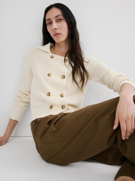 Mango Calella Double Breasted Cardigan, Raw - view 2, Raw