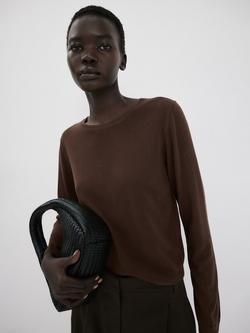 Mango Round Neck Fine Knit Jumper, Chocolate, Chocolate