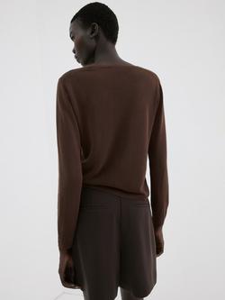 Mango Round Neck Fine Knit Jumper, Chocolate - view 2, Chocolate