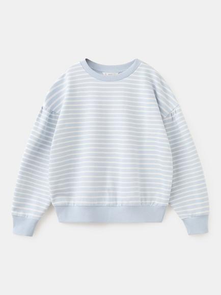 Mango Striped Cotton Sweatshirt, Sky Blue, Sky Blue