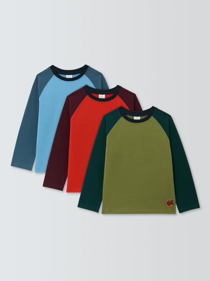 John Lewis Kids' Colourblock Raglan Sleeve Top, Pack of 3, Multi, Multi
