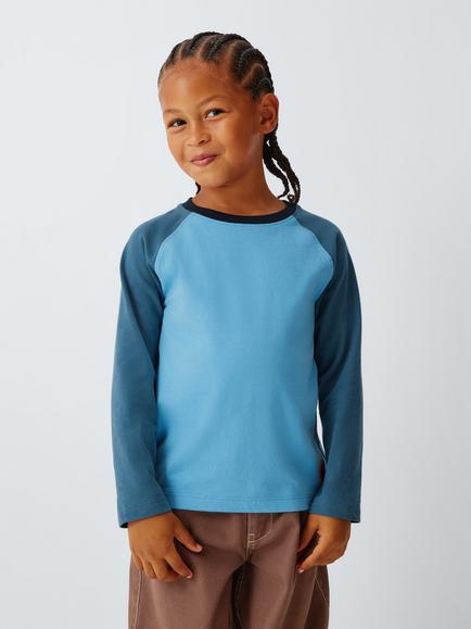 John Lewis Kids' Colourblock Raglan Sleeve Top, Pack of 3, Multi - view 2, Multi
