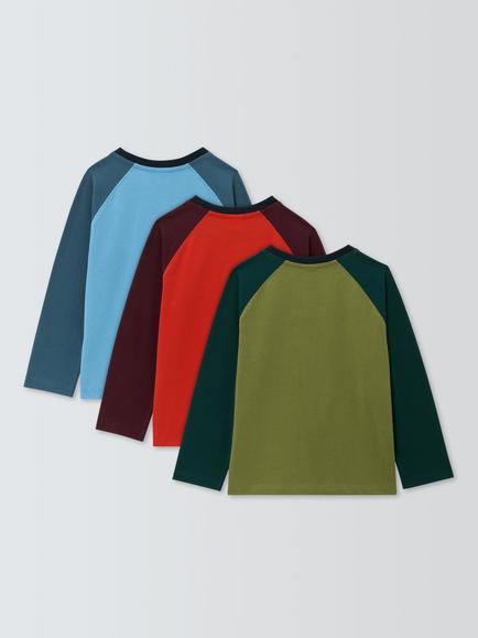 John Lewis Kids' Colourblock Raglan Sleeve Top, Pack of 3, Multi - view 2, Multi