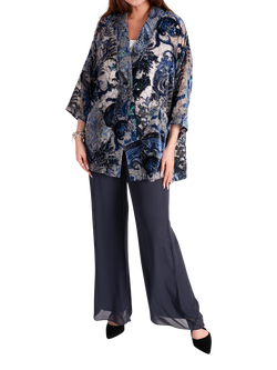 chesca Paisley Velvet Devoree Kimono Jacket, Cobalt/Pewter, Cobalt/Pewter