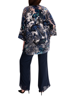 chesca Paisley Velvet Devoree Kimono Jacket, Cobalt/Pewter - view 2, Cobalt/Pewter