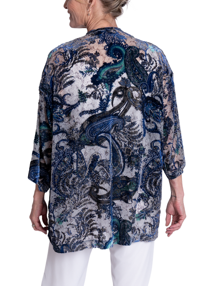 chesca Paisley Velvet Devoree Kimono Jacket, Cobalt/Pewter - view 2, Cobalt/Pewter