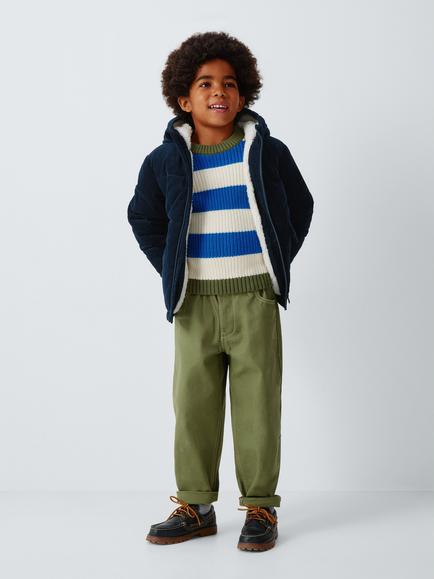 John Lewis Kids' Corduroy Puffer Coat, Navy Blazer - view 2, Navy Blazer