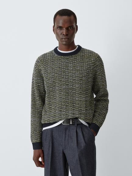 John Lewis Multi Stitch Crew Neck Wool Blend Jumper, Navy Green, Navy Green