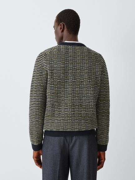 John Lewis Multi Stitch Crew Neck Wool Blend Jumper, Navy Green - view 2, Navy Green
