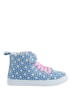 Angels by Accessorize Kids' High Top Daisy Print Trainers, Blue, Blue