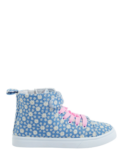 Angels by Accessorize Kids' High Top Daisy Print Trainers, Blue, Blue