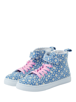 Angels by Accessorize Kids' High Top Daisy Print Trainers, Blue - view 2, Blue
