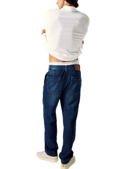 Benetton Mid-Rise Straight Denim Jeans, Blue - view 2, Blue