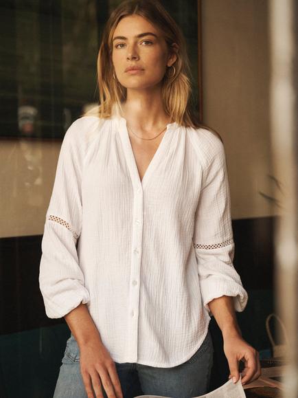 NRBY Brielle Double Cloth Cotton Shirt, White