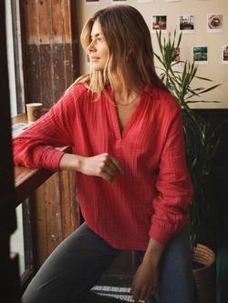 NRBY Perri Double Cloth Cotton Polo Shirt, Red - view 2, Red