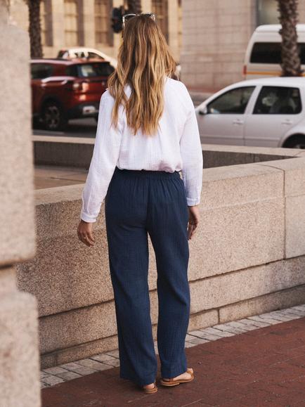NRBY Thea Cotton Trousers, Navy - view 2, Navy