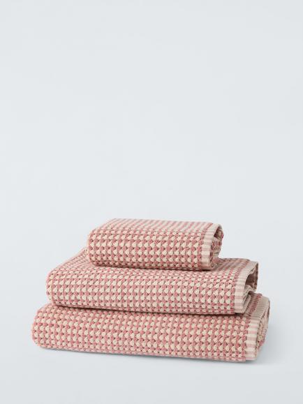 John Lewis Textured Check Towels, Old Rose