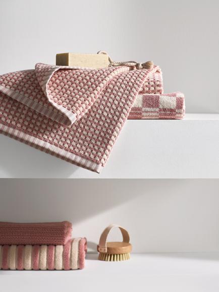 John Lewis Textured Check Towels - view 2, Old Rose