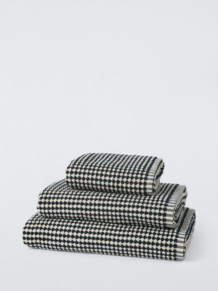 John Lewis Textured Check Towels, Midnight
