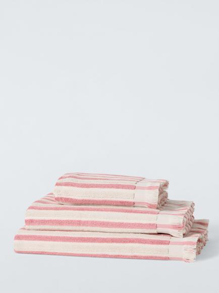 John Lewis Striped Fringed Towels, Old Rose