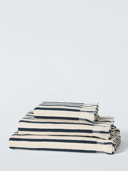 John Lewis Striped Fringed Towels, Midnight