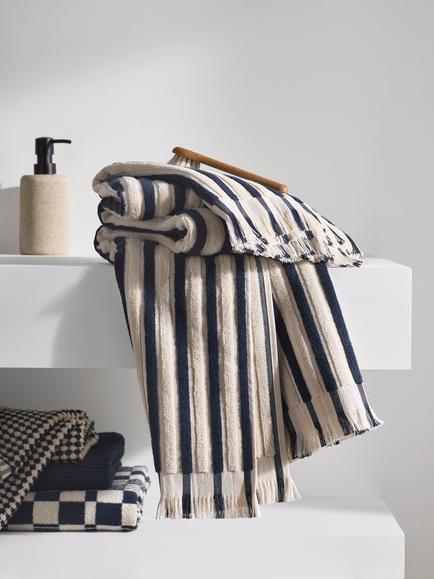 John Lewis Striped Fringed Towels - view 2, Midnight