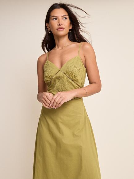 Nobody's Child Brooke Cotton Cutwork Embroidered Midi Dress, Khaki - view 2, Khaki