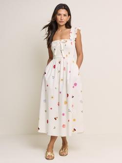 Nobody's Child Christina Bow Detail Ruffle Trim Midi Dress, White, White