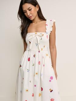 Nobody's Child Christina Bow Detail Ruffle Trim Midi Dress, White - view 2, White
