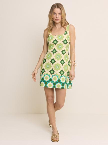 Nobody's Child Connie Geometric Flora Print Cotton Blend Shift Dress, Green - view 2, Green