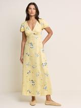 Nobody's Child Iris Short Sleeve Floral Print Midi Dress, Yellow/Blue