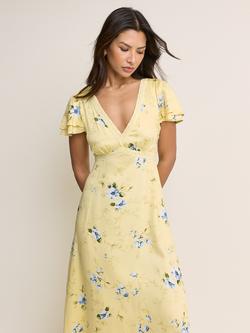 Nobody's Child Iris Short Sleeve Floral Print Midi Dress, Yellow/Blue - view 2, Yellow/Blue