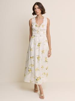 Nobody's Child Isabella Scoop Neck Floral Midi Dress, White/Yellow, White/Yellow