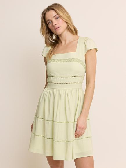 Nobody's Child Jessy Lace Detail Square Neck Mini Dress, Green, Green