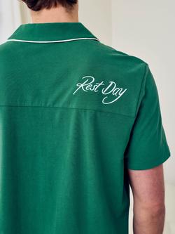 Chelsea Peers Stretch Cotton Embroidered Rest Day Short Pyjama Set, Khaki - view 2, Khaki