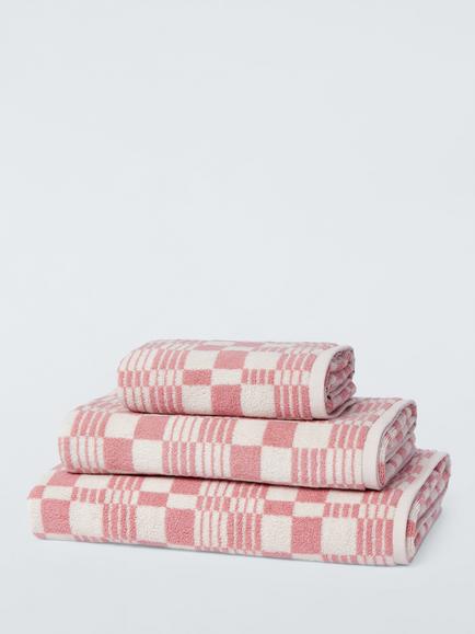 John Lewis Check Towels, Old Rose